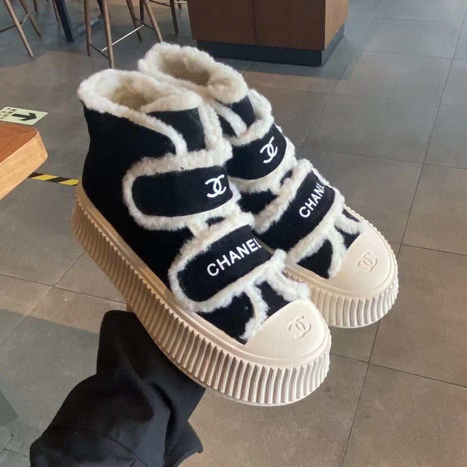 23 CL Velvet high-top and low-top genuine leather thick-soled warm Velcro fasteners, versatile and fashionable platform shoes PD 0423111405 1