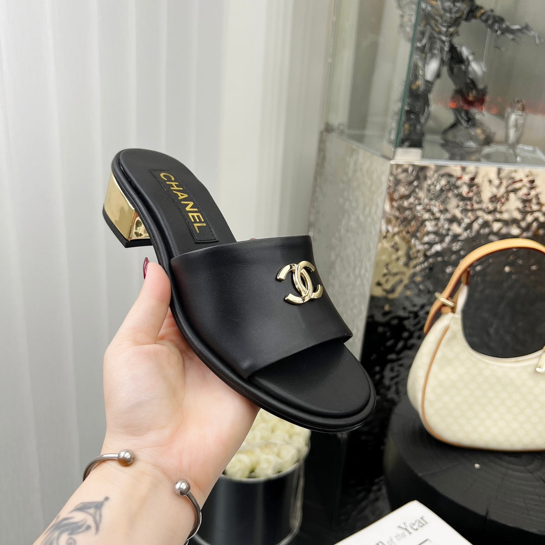 Chane1 top fashion low heel leather slippers 0724030810