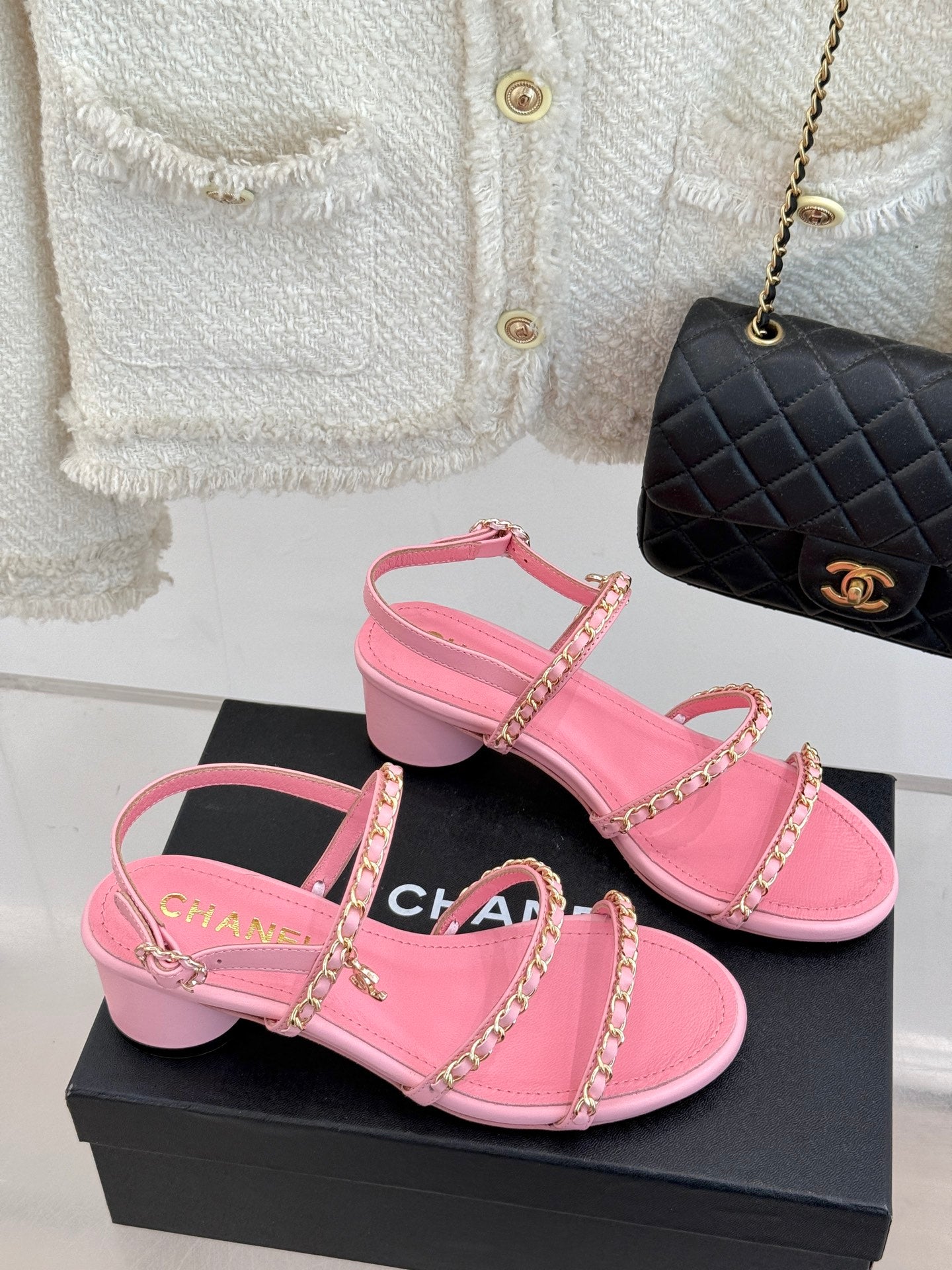 CNL Double C chain thick heel sandals 0725042807