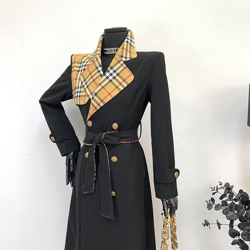 New Fashion Long Patchwork Coat Windbreaker 1024031213