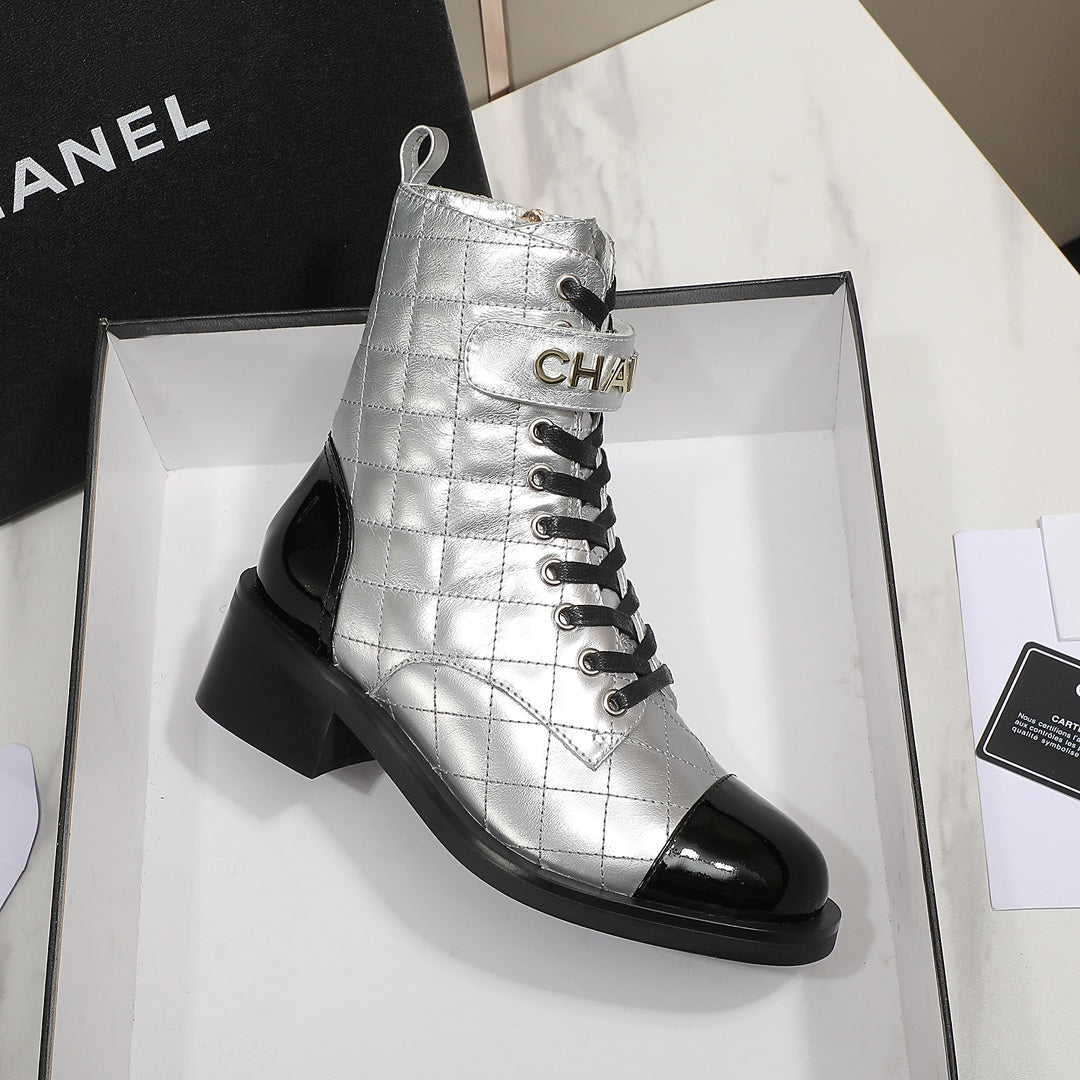 CNL fashion rhombus gold and silver cowhide boots 0724101707