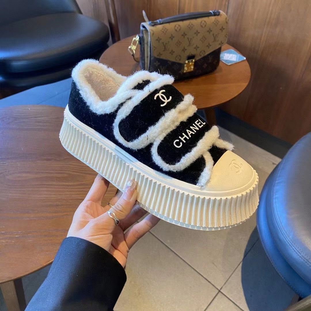 23 CL Velvet high-top and low-top genuine leather thick-soled warm Velcro fasteners, versatile and fashionable platform shoes PD 0423111405 1