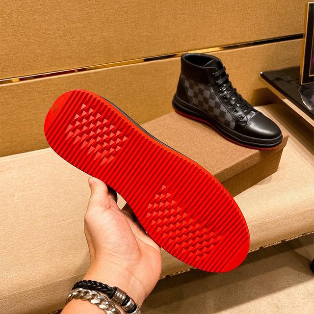 Men's black Leisure printed leather casual mid-top shoes