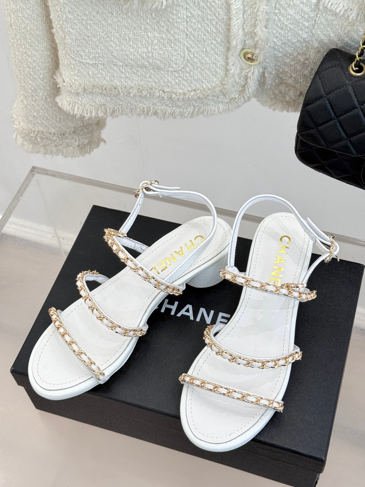 CNL Double C chain thick heel sandals 0725042807