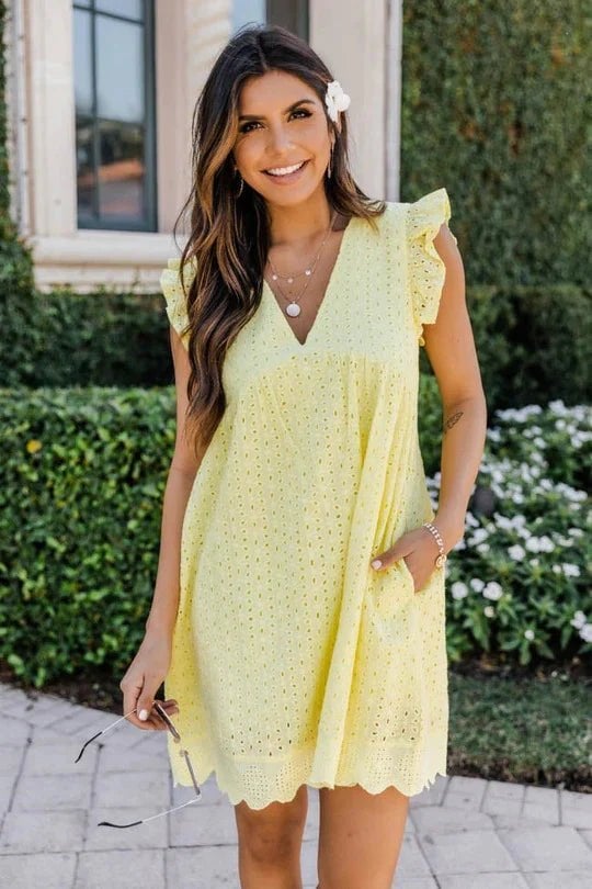 💖summer V-neck short-sleeved hollow lace dress👗