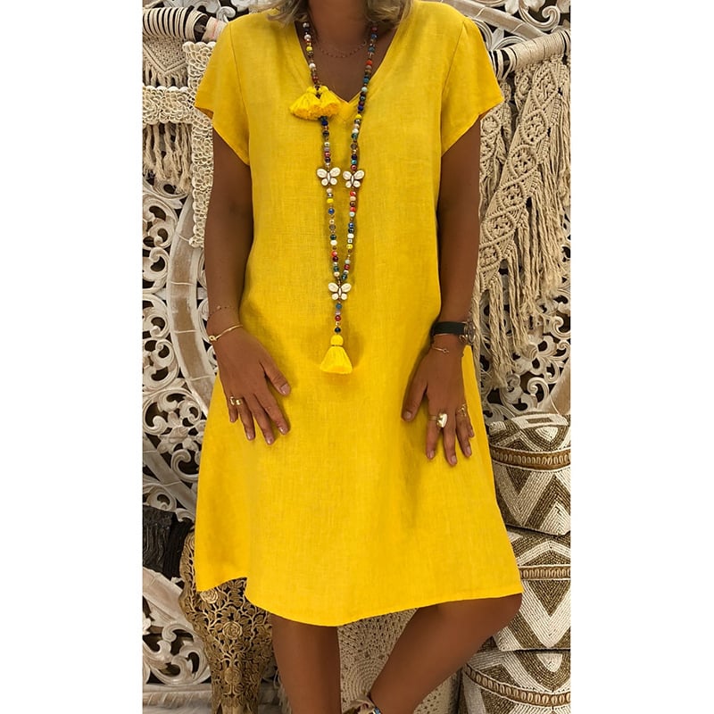 🔥Women's Dress Summer Linen Dresses Casual V Neck Midi Dress