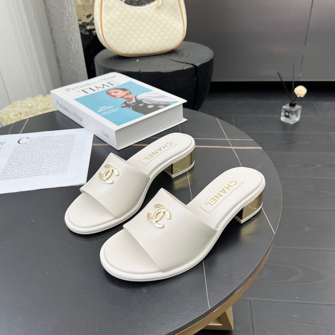 Chane1 top fashion low heel leather slippers 0724030810