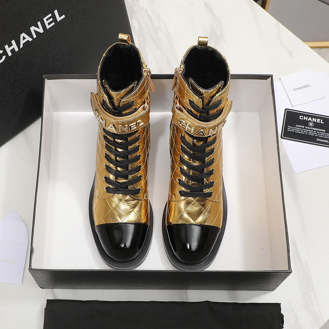CNL fashion rhombus gold and silver cowhide boots 0724101707
