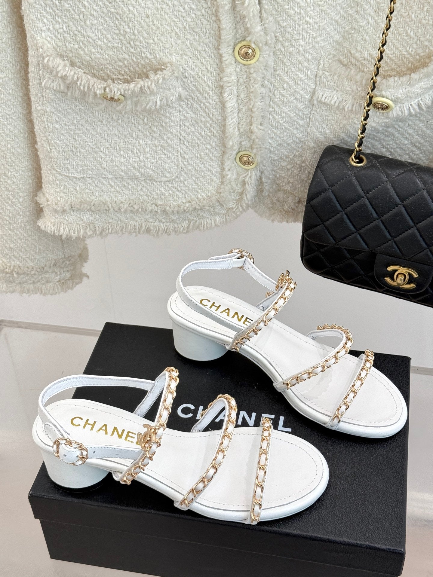 CNL Double C chain thick heel sandals 0725042807