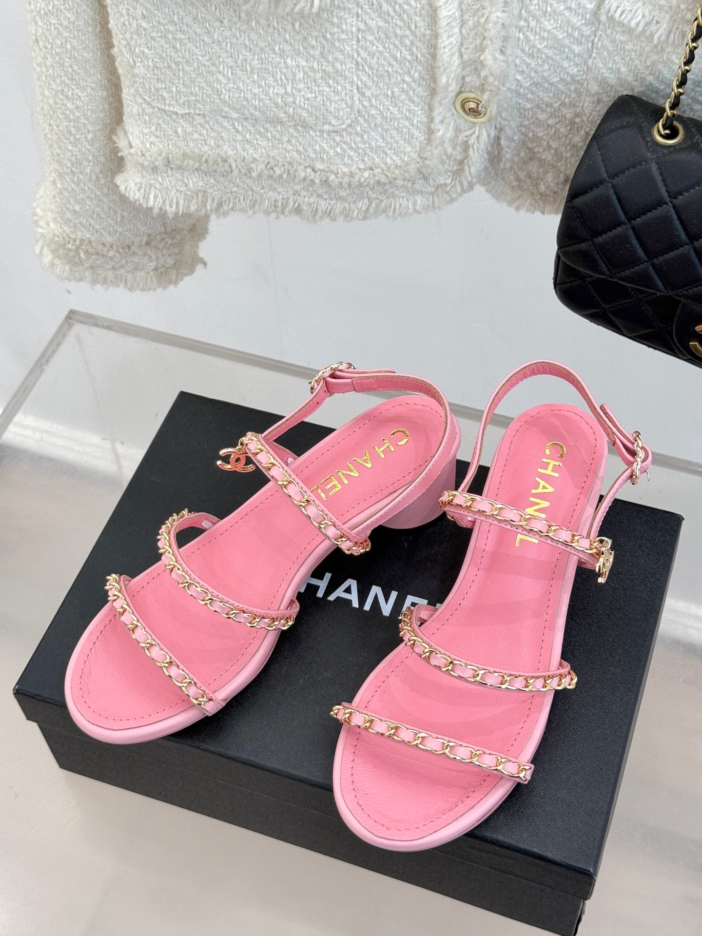 CNL Double C chain thick heel sandals 0725042807