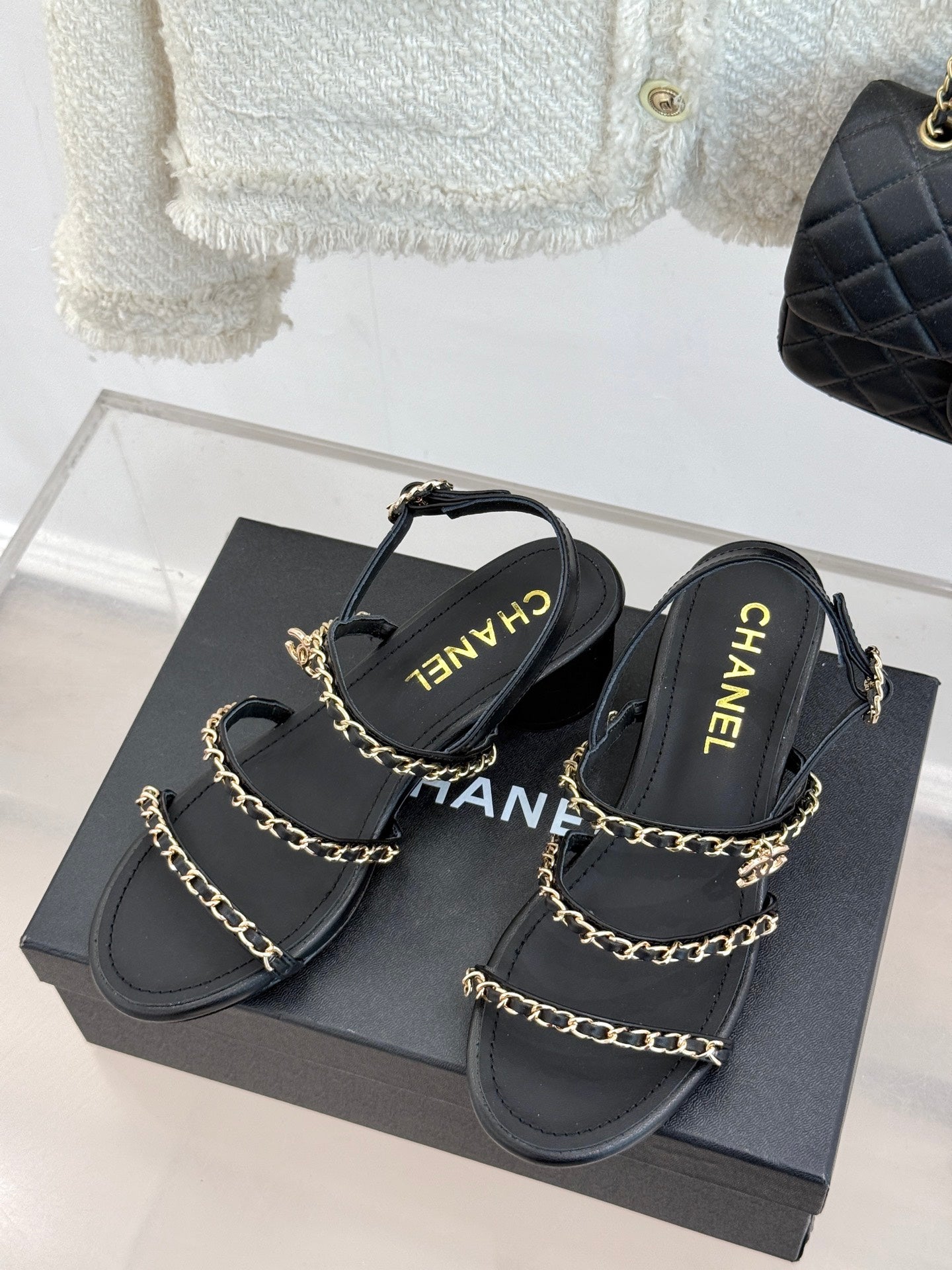CNL Double C chain thick heel sandals 0725042807