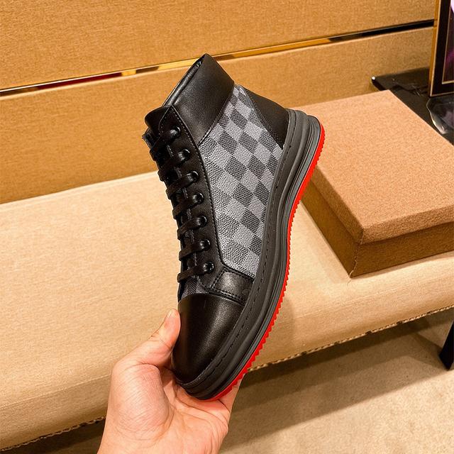 Men's black Leisure printed leather casual mid-top shoes