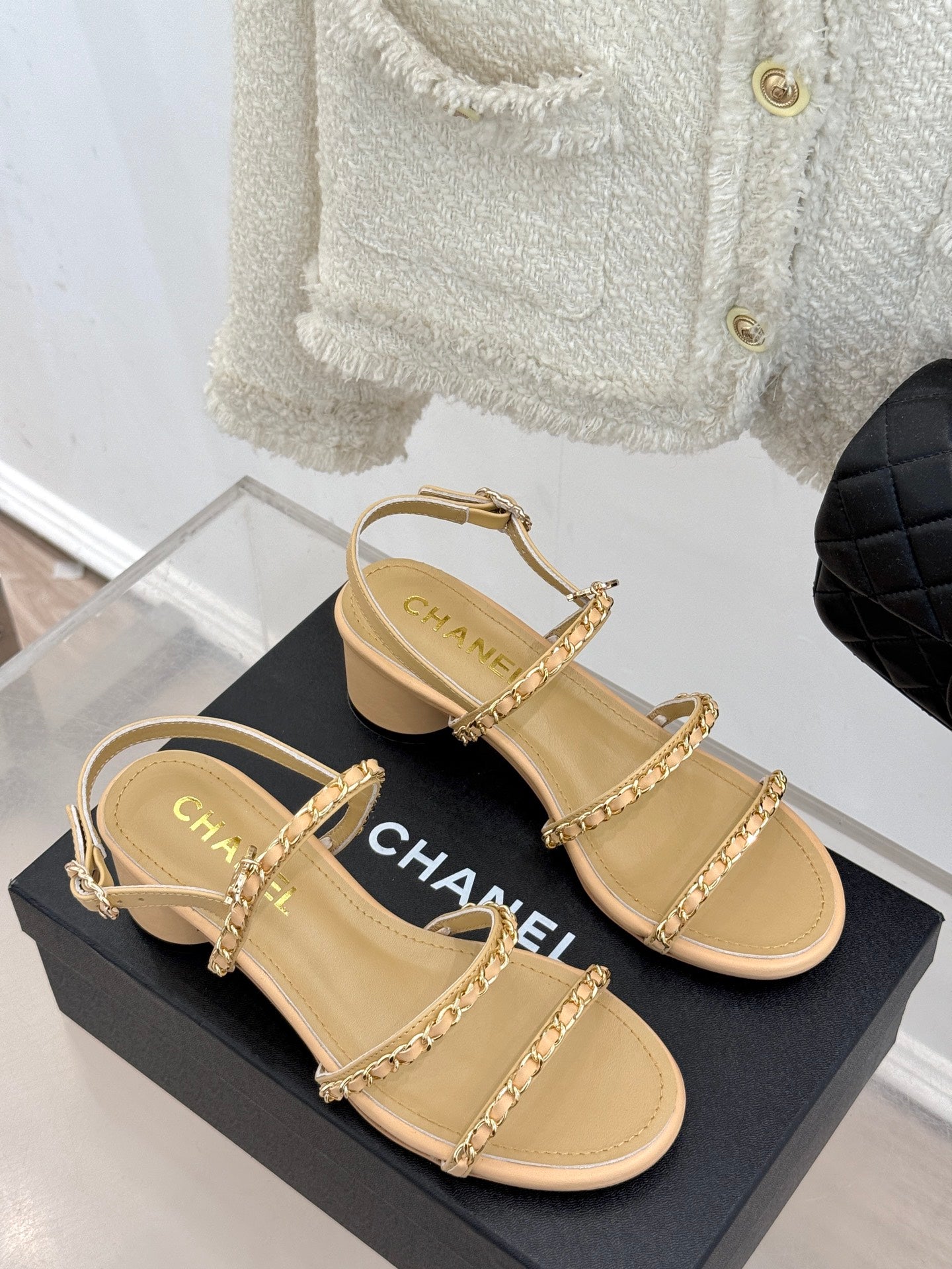 CNL Double C chain thick heel sandals 0725042807