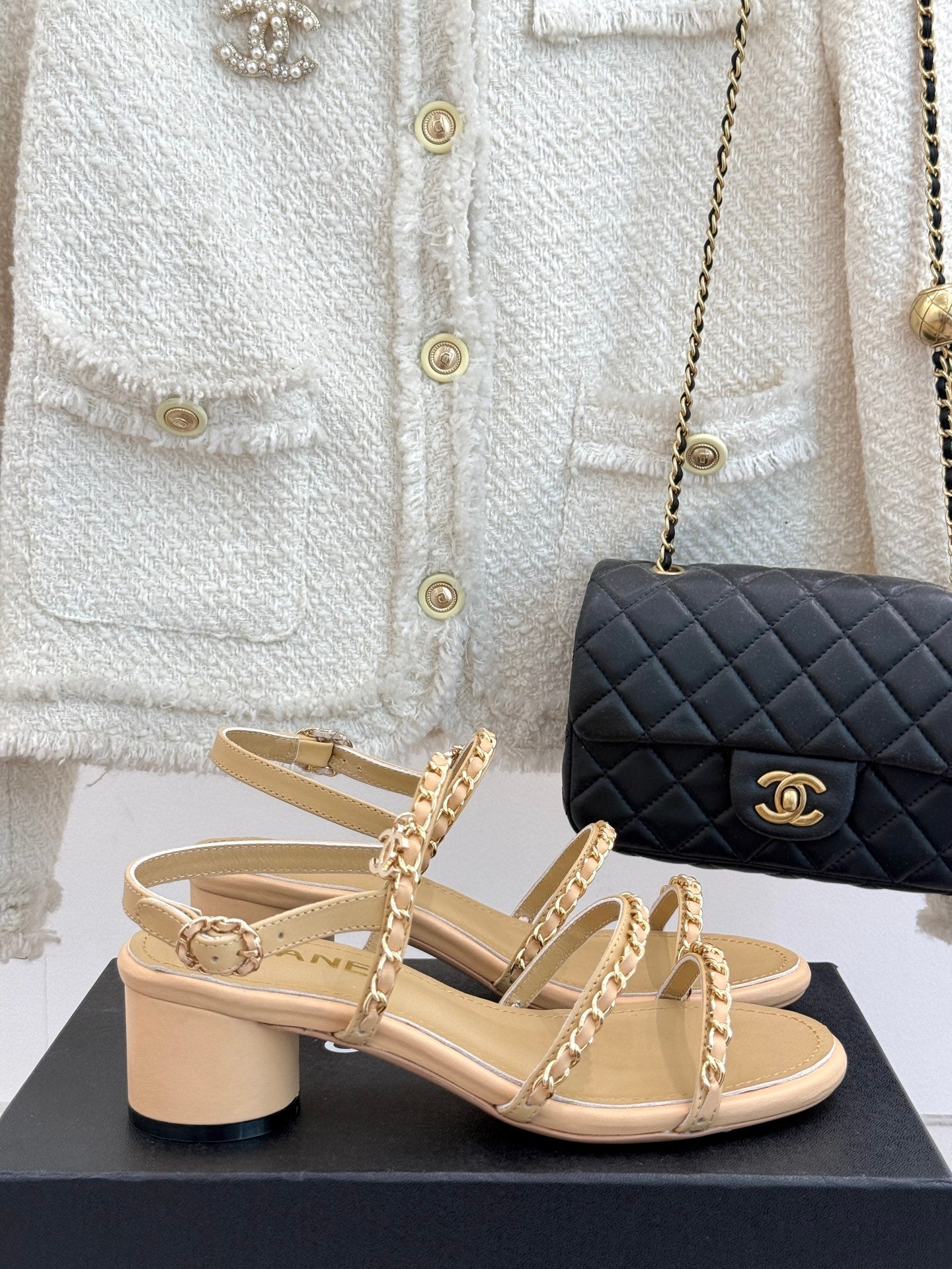 CNL Double C chain thick heel sandals 0725042807
