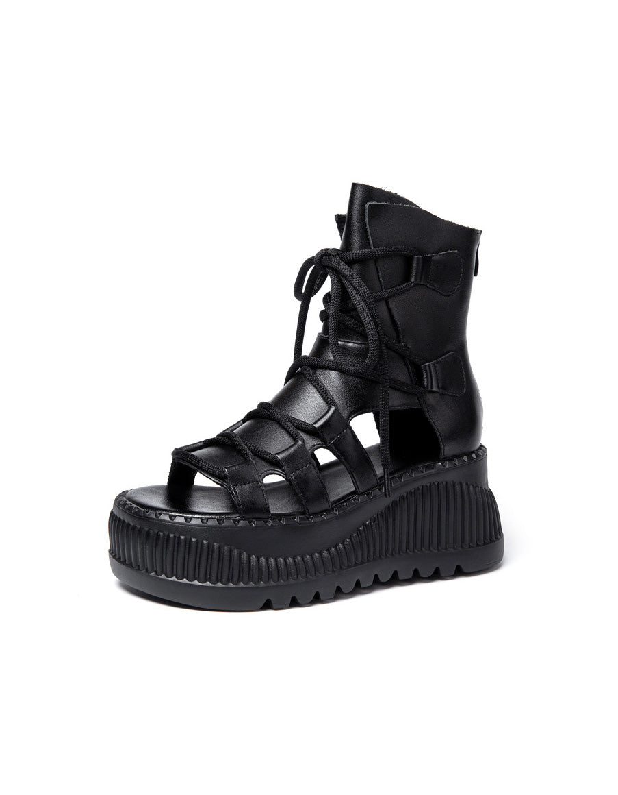 Cross Lace-up Open Toe Platform Sandals Boots