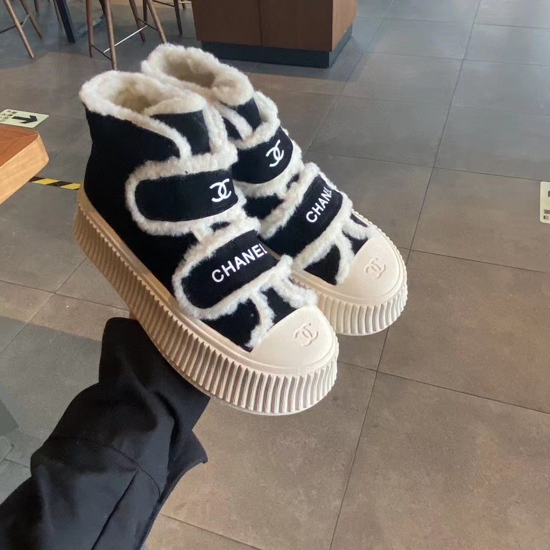 23 CL Velvet high-top and low-top genuine leather thick-soled warm Velcro fasteners, versatile and fashionable platform shoes PD 0423111405 1