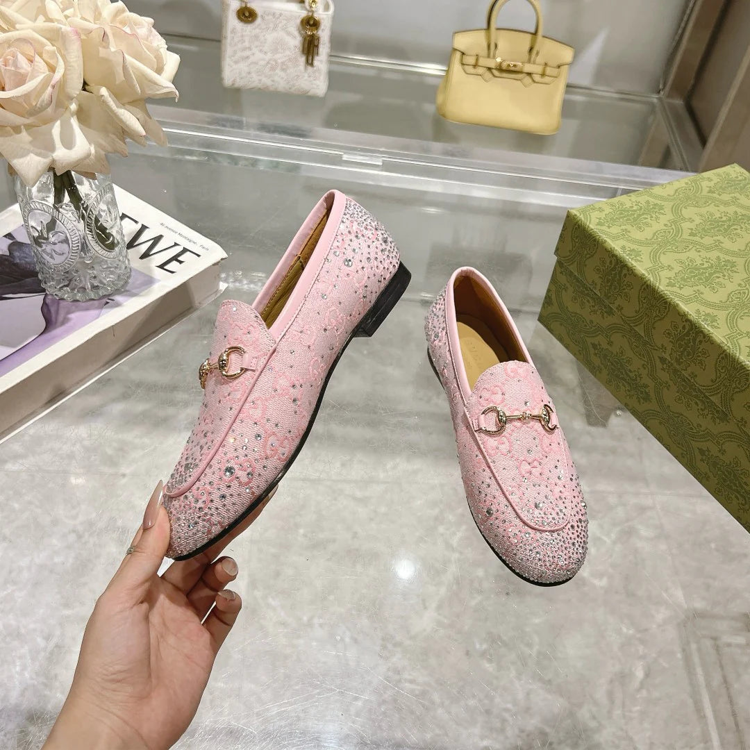 Women's New Rhinestone Horsebit Buckle Loafers 1025011710