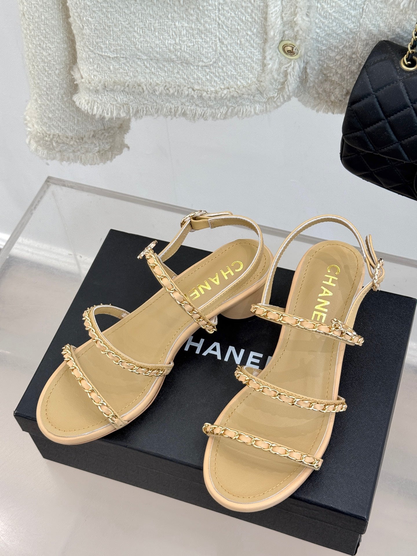 CNL Double C chain thick heel sandals 0725042807