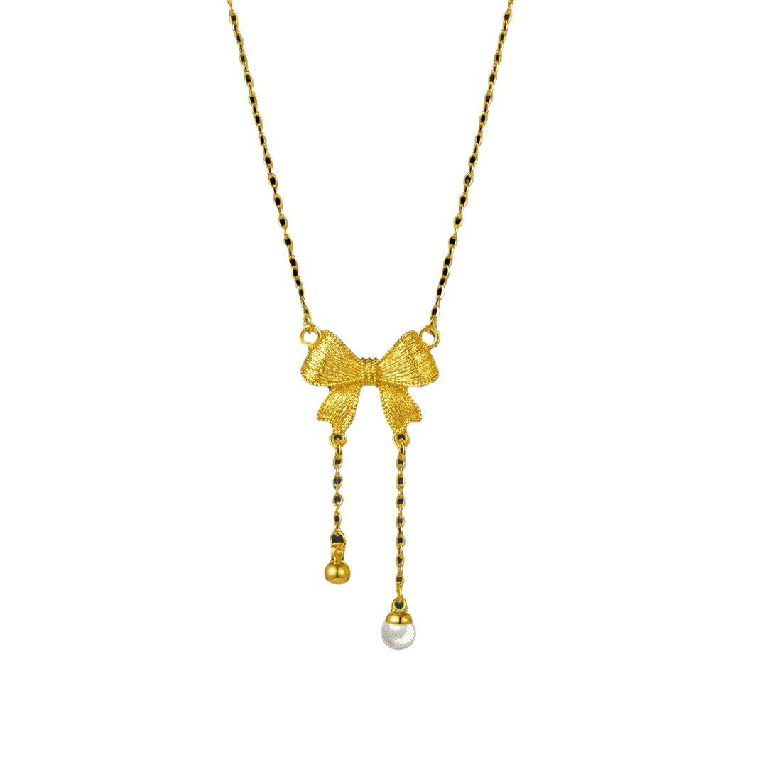 Copper alloy bow tassel necklace 2025081202