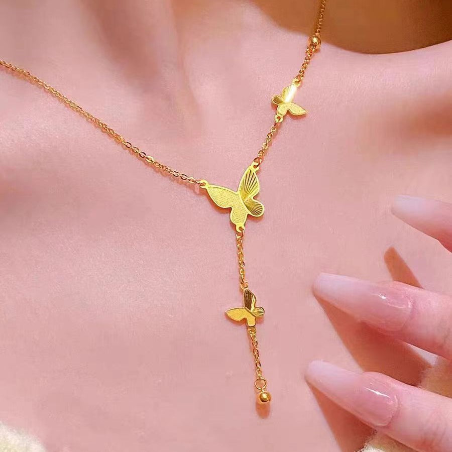 New titanium steel butterfly tassel necklace 2025081107