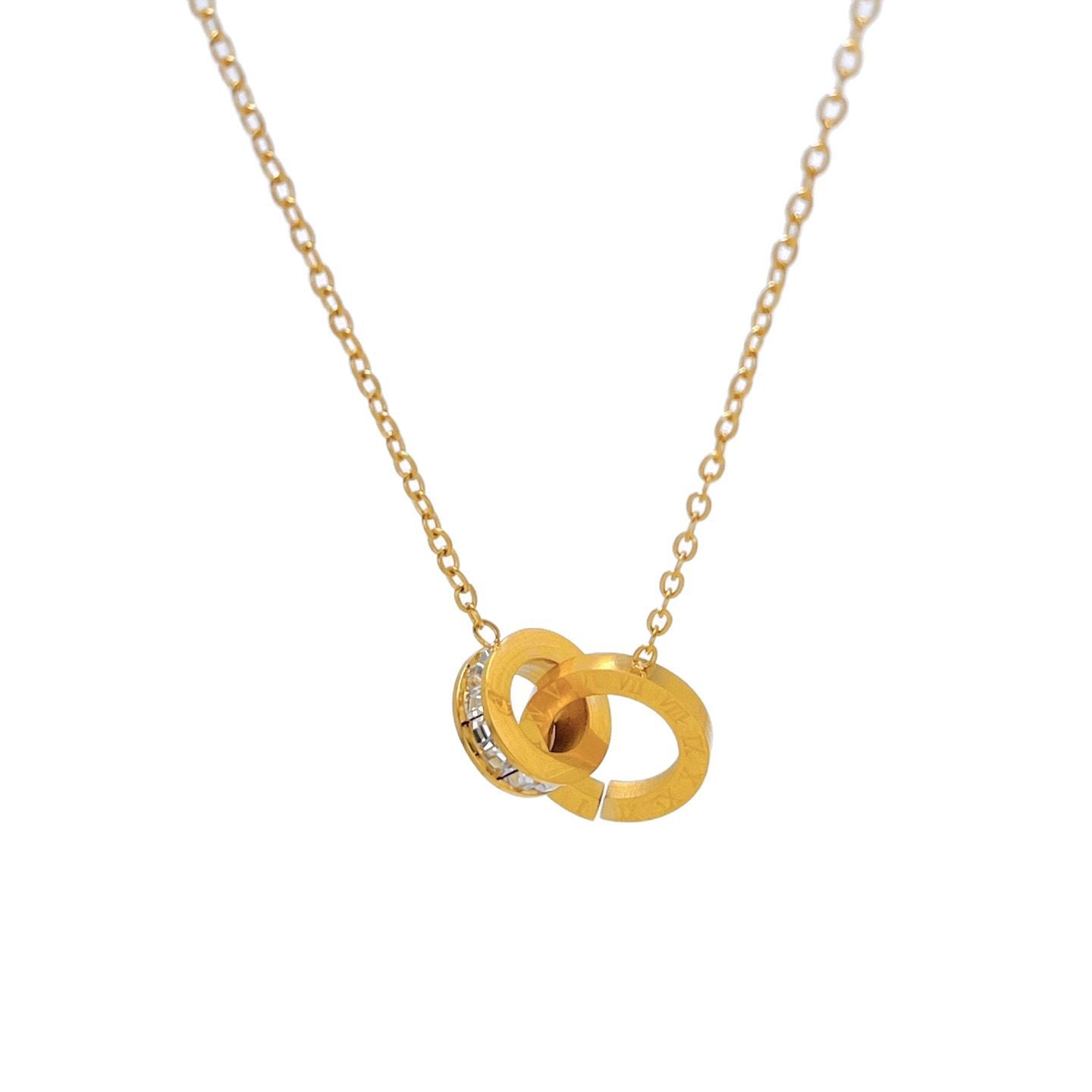 Roman double ring necklace, titanium steel necklace 2025081203