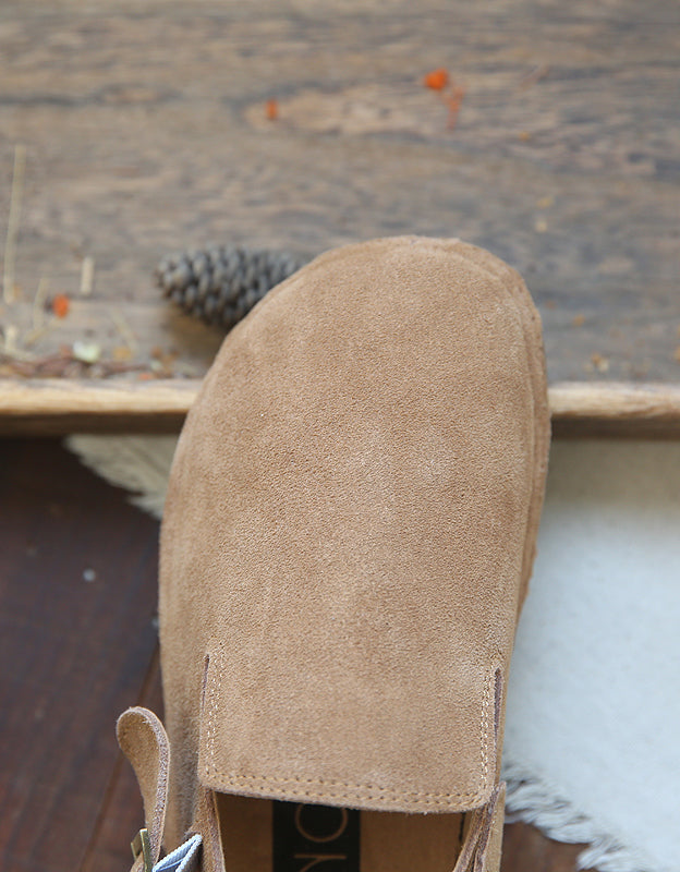 Suede Round Toe Retro Flat Shoes Slingback Clogs