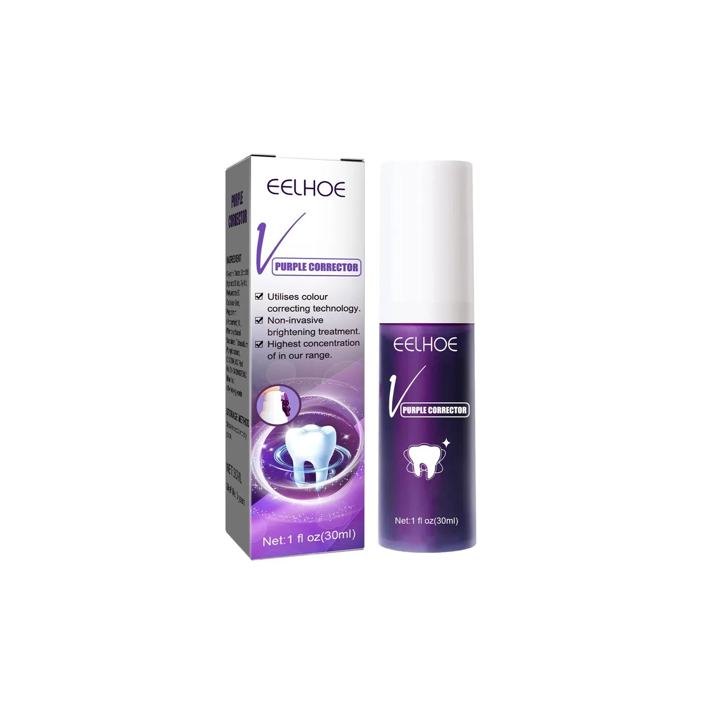 Remove yellow tooth stains, unpleasant odor, fresh mouth, fresh breath, purple toothpaste
