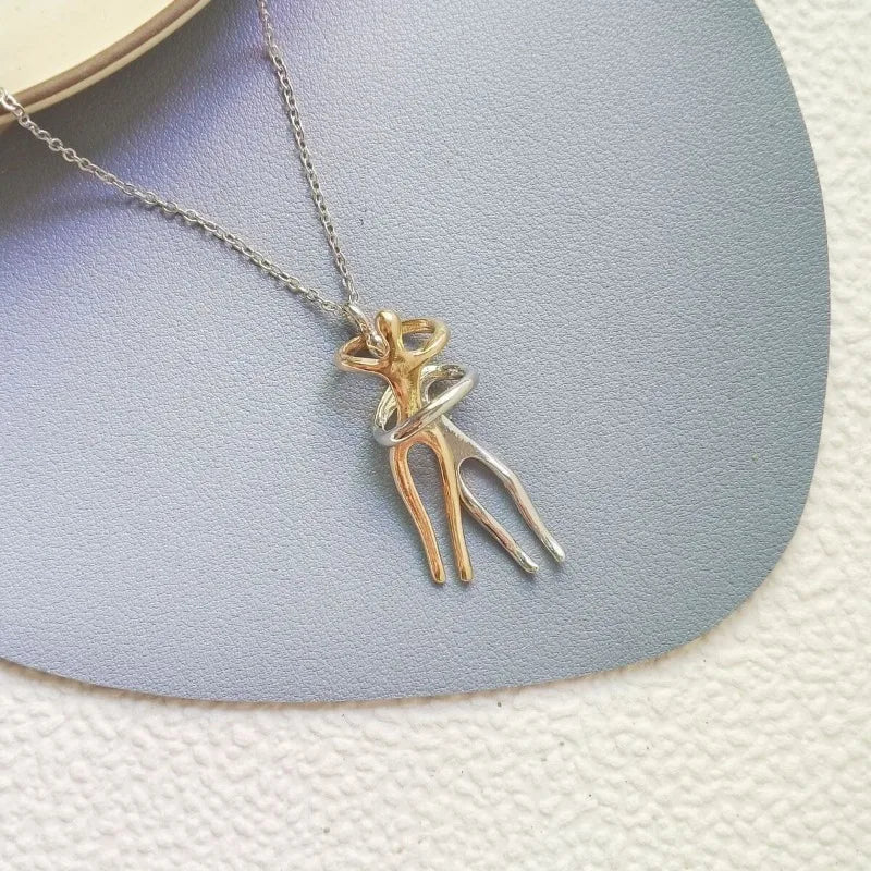 Creative Design Couple Hug Slippable Pendant Necklace Hugging Necklaces Jewelry for Lover Women Couple Men Valentine's Day Gifts