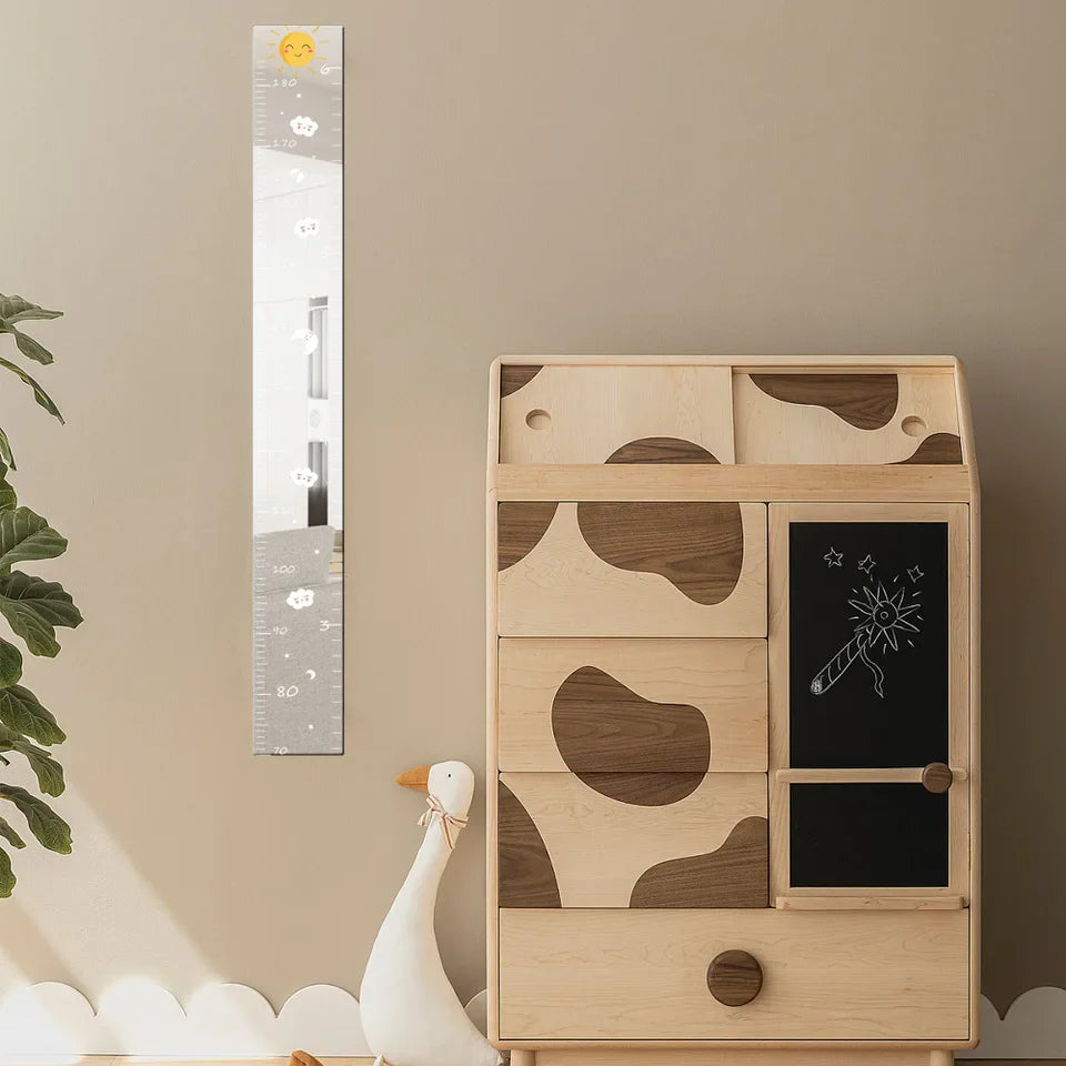 Acrylic Puzzle Mirror Growth Chart Shatterproof Foldable Kids Height Mirror Ruler with Cartoon Sticker Measuring Tape