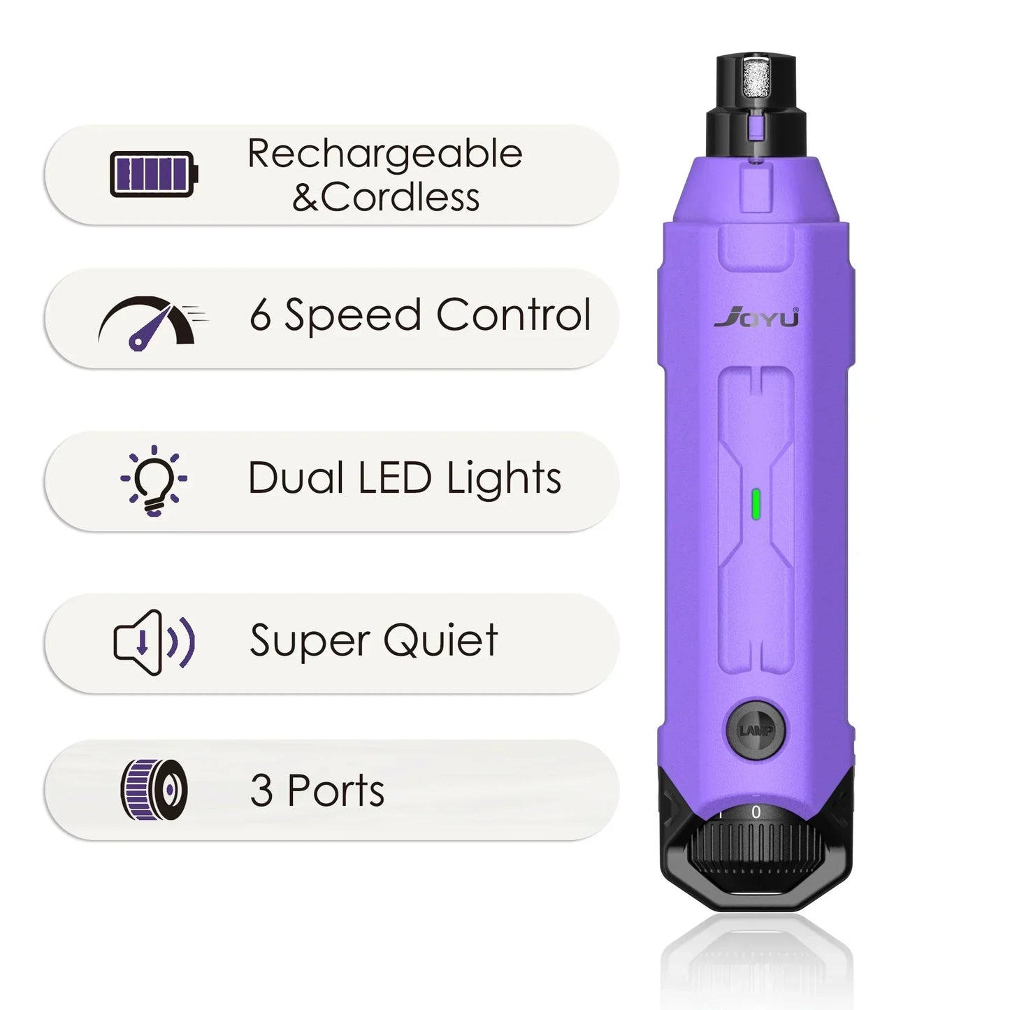 Electric Dog Nail Grinder | 6 Speeds | Ultra Quiet & Rechargeable | Painless Grooming