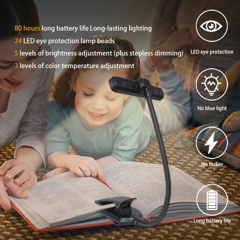 USB Charging Reading Light Warm Cold White Sunlight Portable Easy to Clip Night Reading Light
