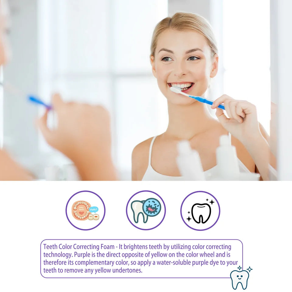 Remove yellow tooth stains, unpleasant odor, fresh mouth, fresh breath, purple toothpaste
