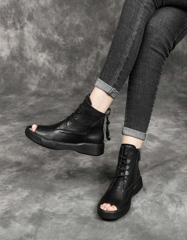 Summer Open Toe Retro Leather Sandals Boots