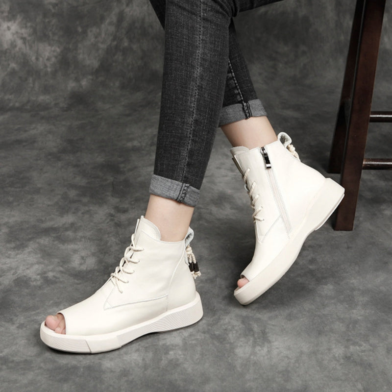 Summer Open Toe Retro Leather Sandals Boots