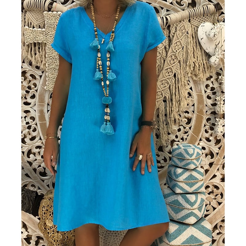 🔥Women's Dress Summer Linen Dresses Casual V Neck Midi Dress