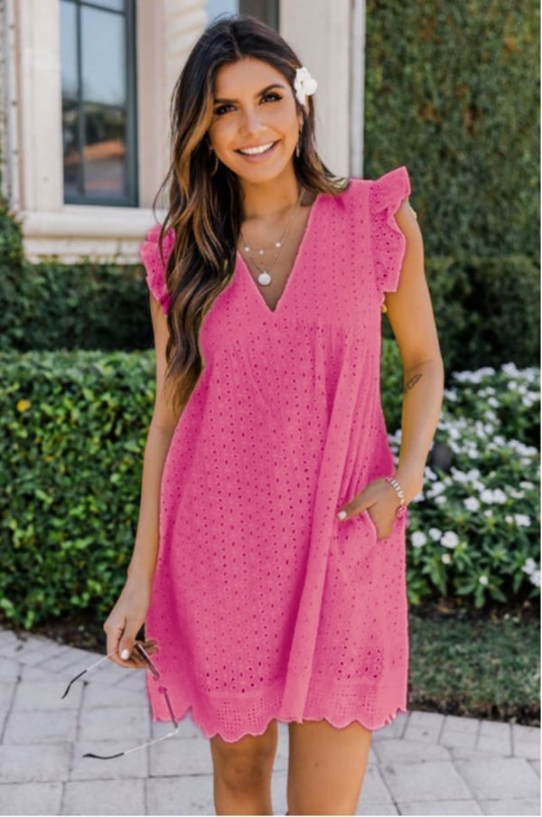 💖summer V-neck short-sleeved hollow lace dress👗
