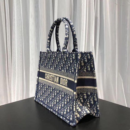 Book Tote Blue Oblique Embroidery Bags