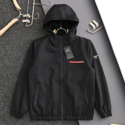 PR Triangular logo red tape hooded jacket 1824100701