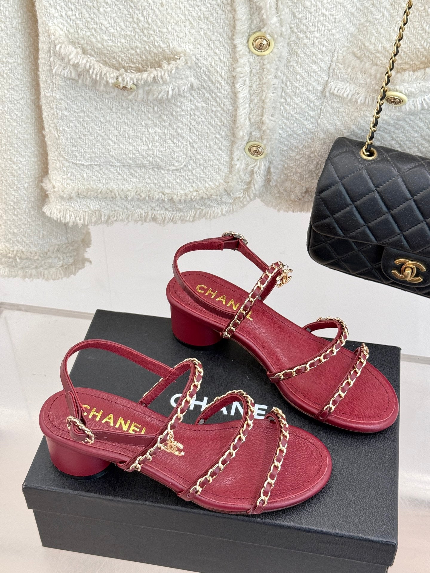 CNL Double C chain thick heel sandals 0725042807