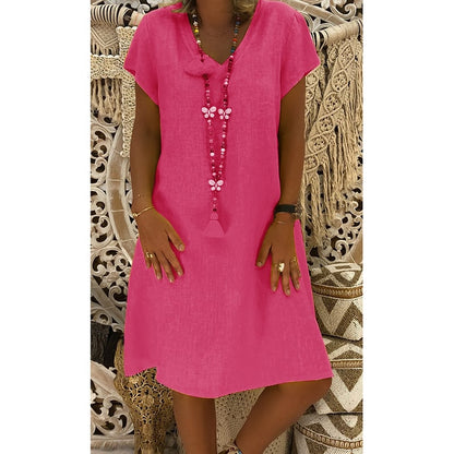 🔥Women's Dress Summer Linen Dresses Casual V Neck Midi Dress