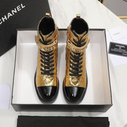 CNL fashion rhombus gold and silver cowhide boots 0724101707