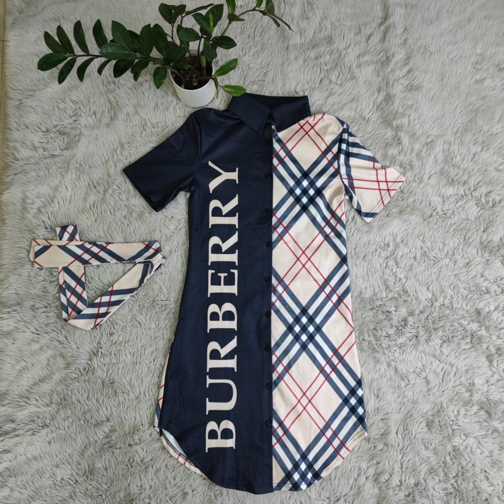 Fashion Short Sleeve Printed Shirt Dress 1024060613