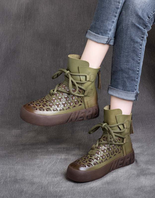 Back Zip Retro Hollow Spring Ankle Boots