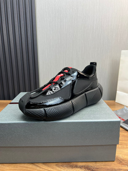 PR patent leather and mesh lace-up sneakers 0724111901