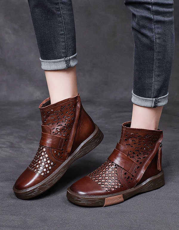 Handmade Summer Hollow Retro Ankle Boots 41