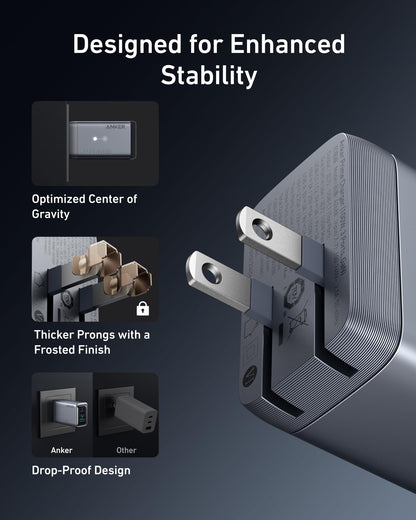 Charger 100W 3-Port GaN USB C Charger Holder, Foldable and Compact