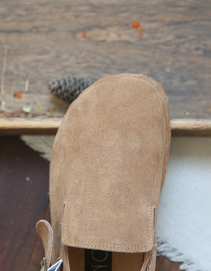 Suede Round Toe Retro Flat Shoes Slingback Clogs