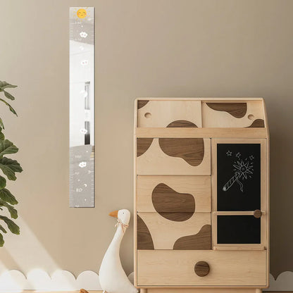 Acrylic Puzzle Mirror Growth Chart Shatterproof Foldable Kids Height Mirror Ruler with Cartoon Sticker Measuring Tape