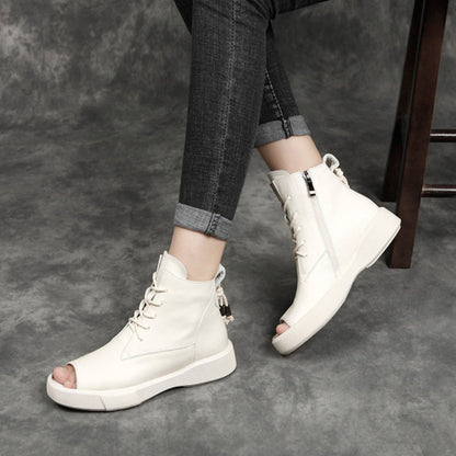 Summer Open Toe Retro Leather Sandals Boots